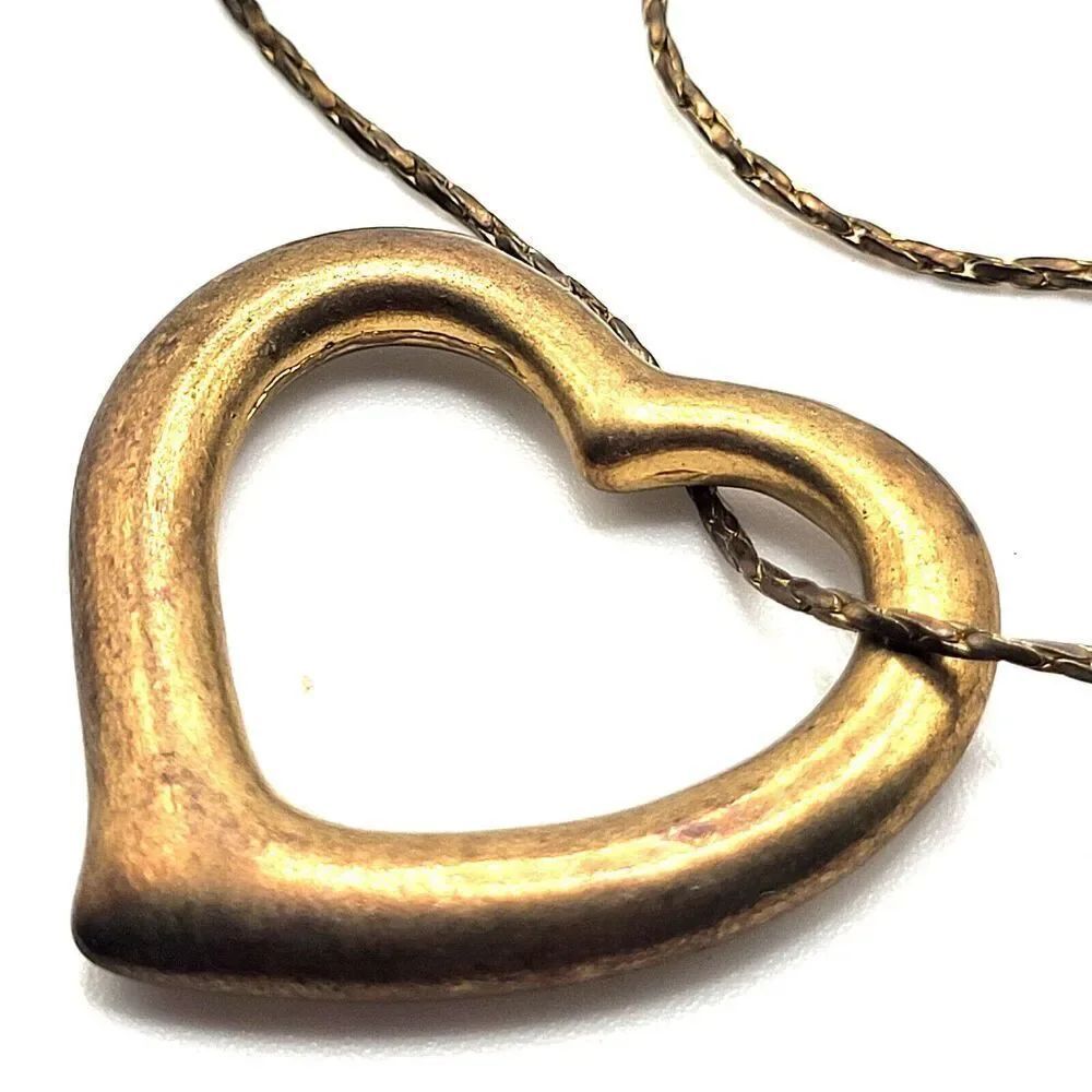 Vintage Brass Heart Necklace Cardano Twist Chain 26in 1.25in pendant